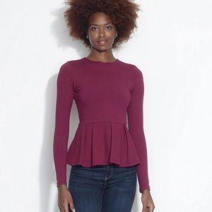SUSANA MONACO Long Sleeve Crew Peplum Top Small